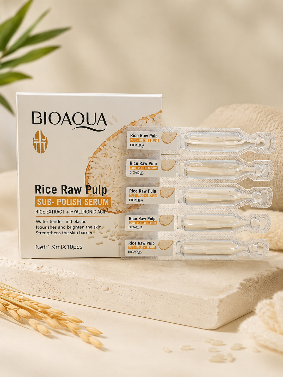 AMPOLLAS FACIALES CON EXTRACTO DE ARROZ Y ACIDO HIALURONICO BIOAQUA BQY96506